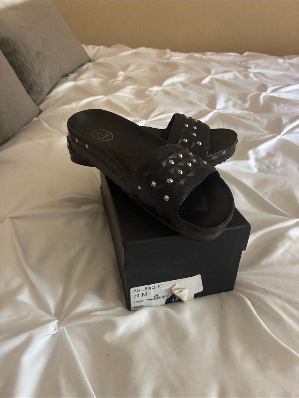 Ash Black Studded Slide Mules